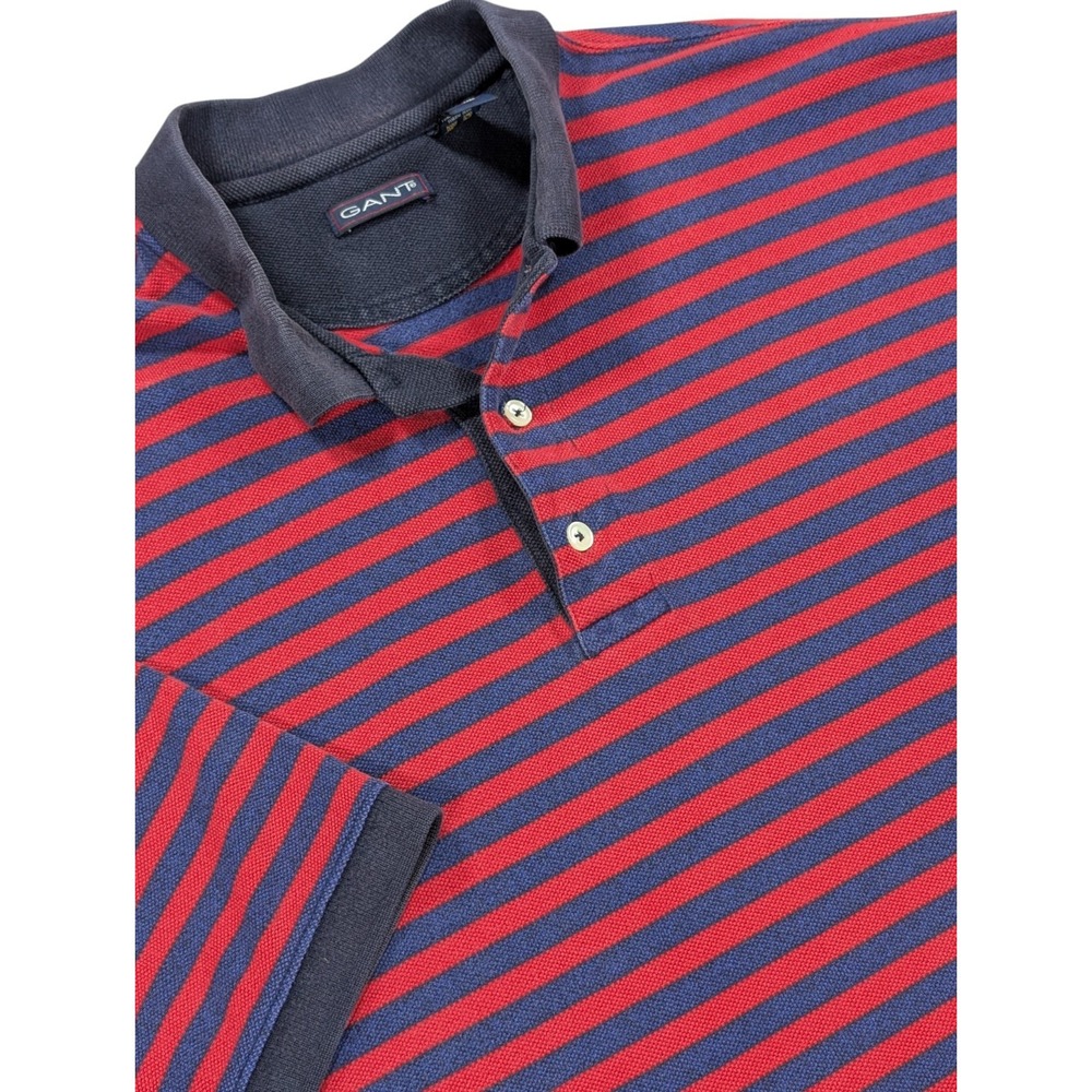 GANT Shirt Men's Large Blue Red Striped Polo Retro Vented Preppy 80s 90s Vintage